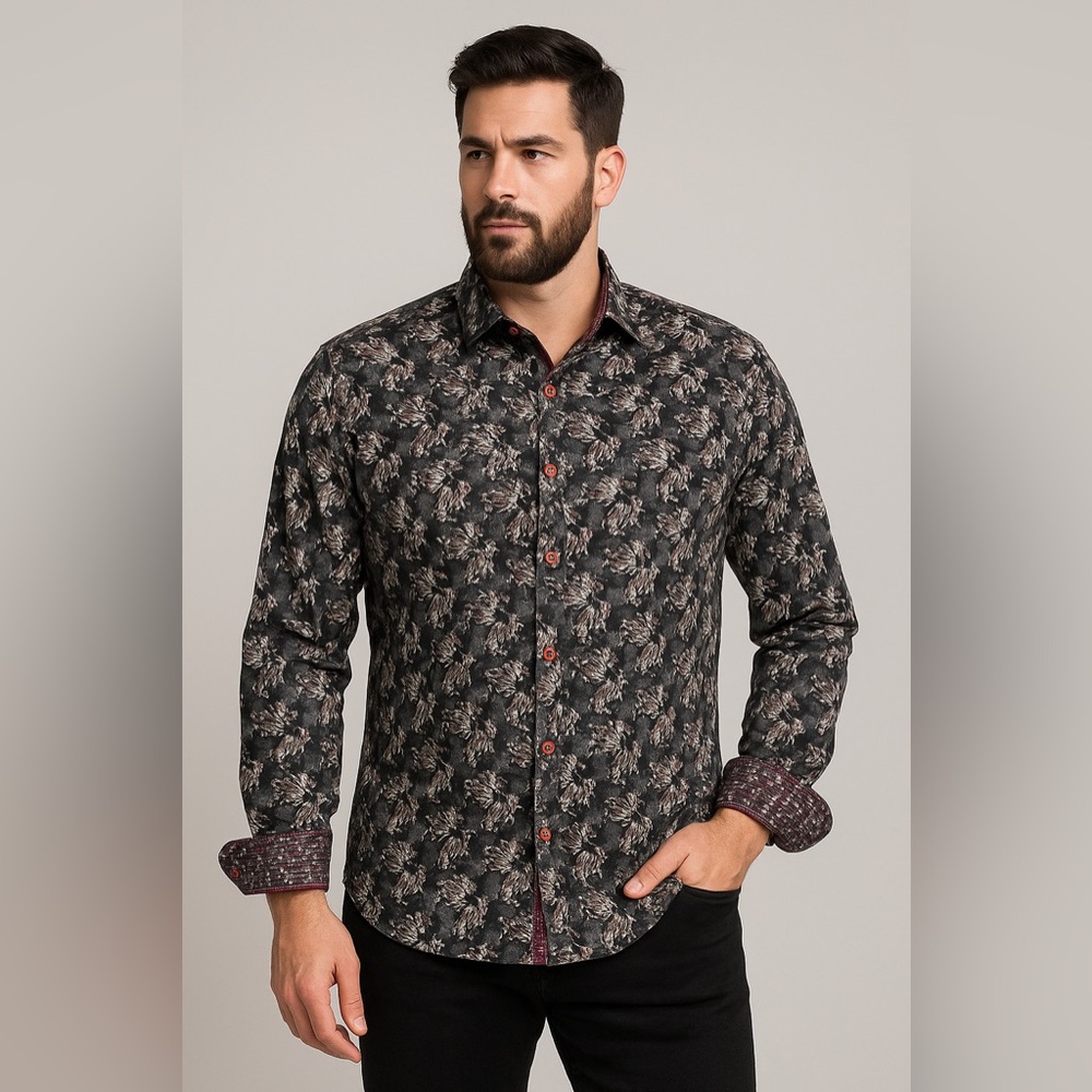 Visconti Black Abstract Floral Long Sleeve Shirt - Size 2XLT